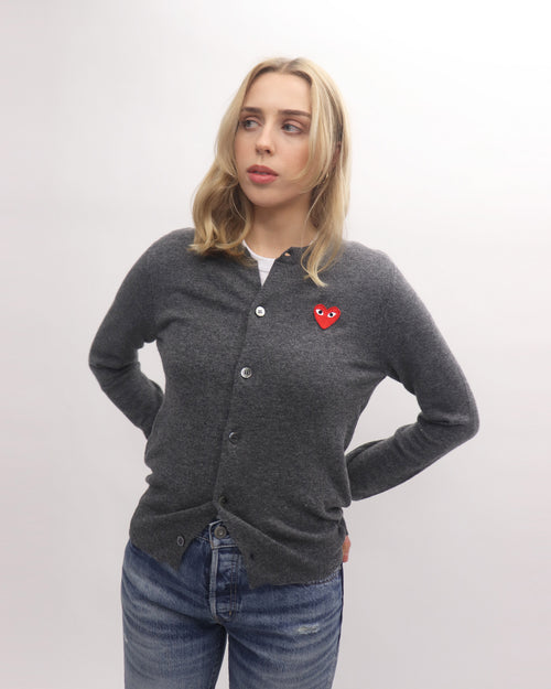 N007 WOMENS RED HEART CARDIGAN / GREY (XXS)