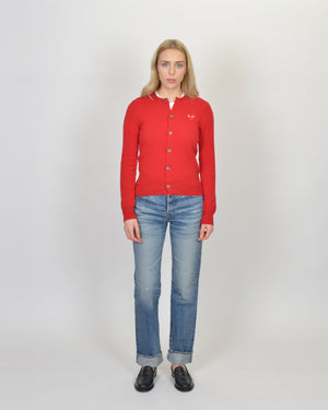 N007 WOMENS RED HEART CARDIGAN / RED (XXS)