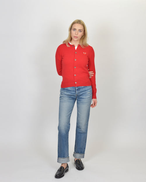 N007 WOMENS RED HEART CARDIGAN / RED (XXS)