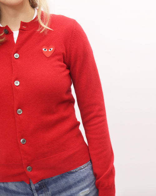 N007 WOMENS RED HEART CARDIGAN / RED (XXS)