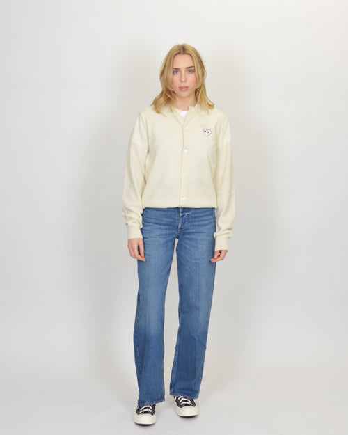 N065 UNISEX WHITE HEART CARDIGAN / NATURAL