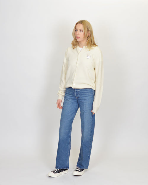 N065 UNISEX WHITE HEART CARDIGAN / NATURAL