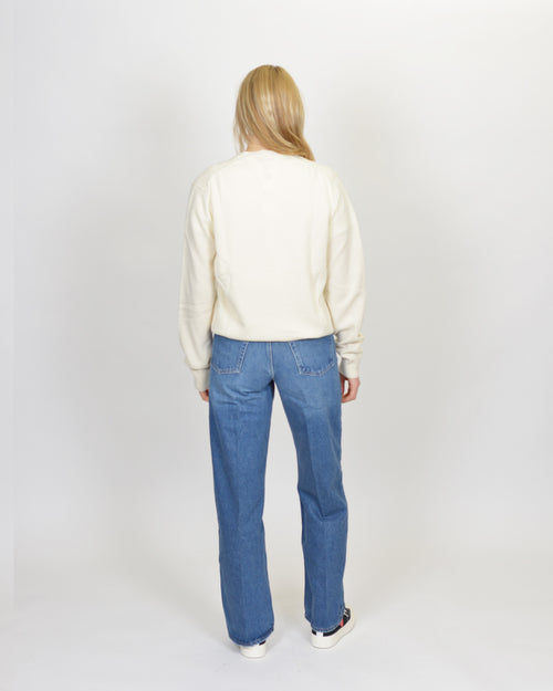 N065 UNISEX WHITE HEART CARDIGAN / NATURAL