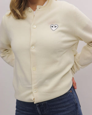 N065 UNISEX WHITE HEART CARDIGAN / NATURAL