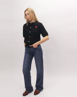 N095 UNISEX RED HEART S/S CARDIGAN  / BLACK