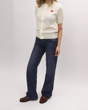 N095 UNISEX RED HEART S/S CARDIGAN  / WHITE