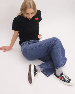 T108 WOMENS RED HEART T-SHIRT / BLACK (XXS)