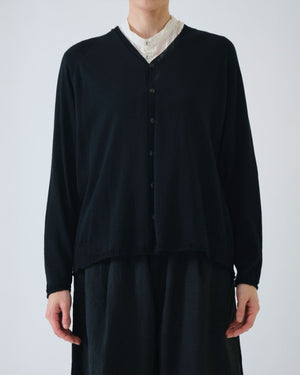 WASHABLE COTTON LINEN V NECK CARDIGAN / BLACK