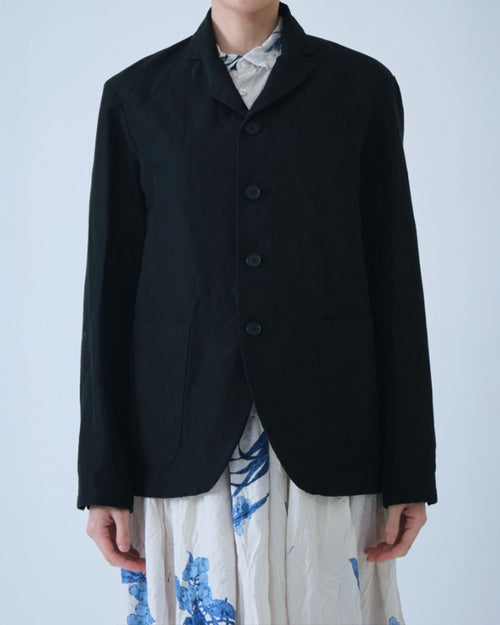 HIGH DENSITY LINEN COTTON JACKET / BLACK