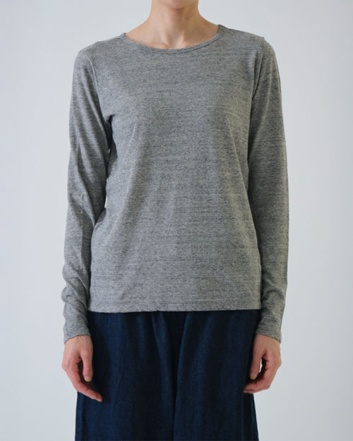 COTTON LINEN JERSEY LONG SLEEVE T-SHIRT / LIGHT GREY