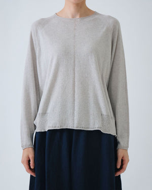 WASHABLE COTTON LINEN CREW NECK PULLOVER / LIGHT GREY