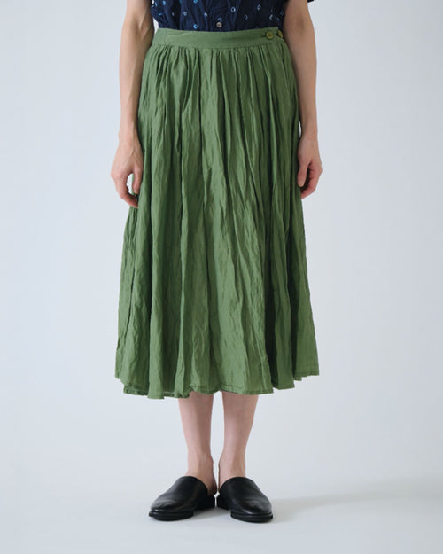 COTTON SILK LAWN TUCK & GATHER SKIRT / GREEN