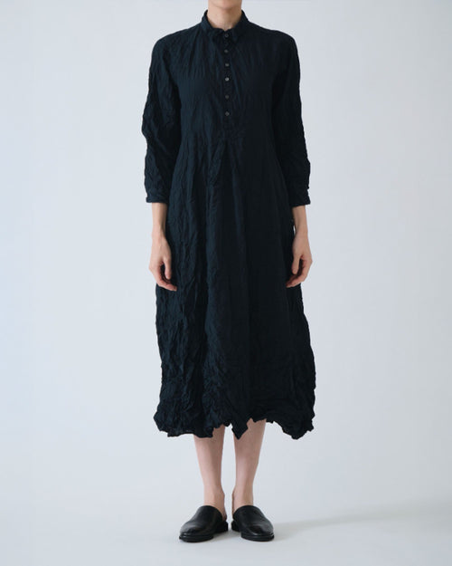 WASHED COTTON CRINKLE DRESS / NAVY