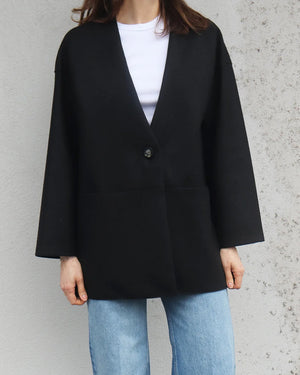 D.S. LIGHT PRESSED WOOL CARDIGAN / BLACK
