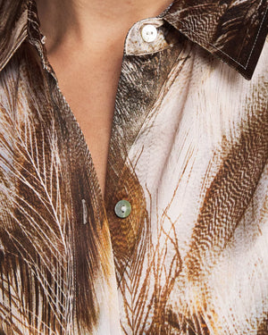 DANI BLOUSE / NEUTRAL MIX FEATHER PRINT
