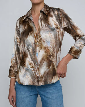 DANI BLOUSE / NEUTRAL MIX FEATHER PRINT