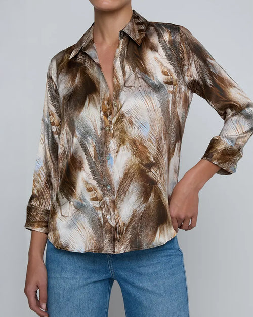 DANI BLOUSE / NEUTRAL MIX FEATHER PRINT