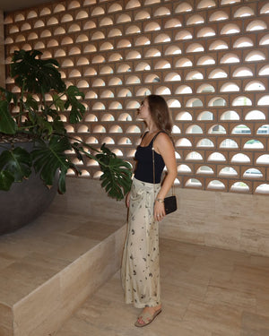 FLORAL FLUID JERSEY SKIRT / BEIGE/BLACK
