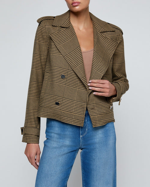 XOEY CROPPED TRENCH / BROWN/BLACK GLEN PLAID