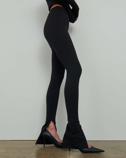 TOTEME Women's Long Tights High Elastic Waist Zip Leggings, Black