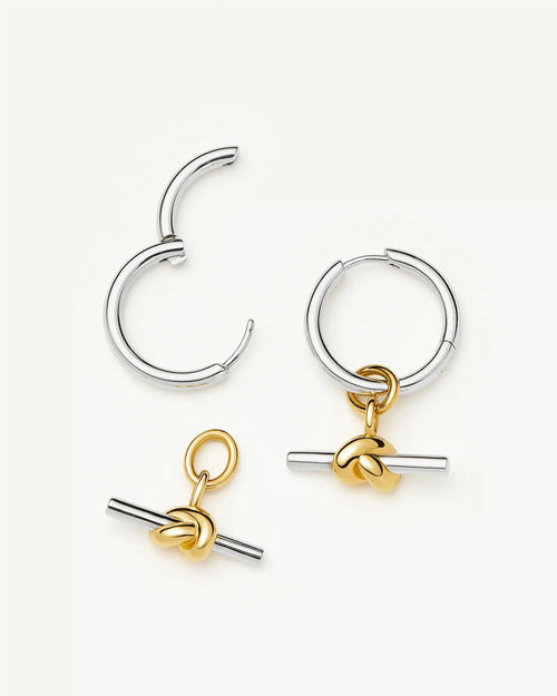 LUCY WILLIAMS KNOT T-BAR CHARM HOOP EARRINGS / MIXED