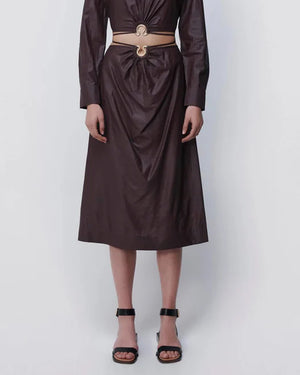 MIKAH SATIN MIDI SKIRT / DARK CHOCOLATE