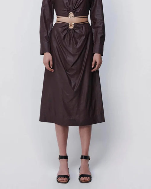MIKAH SATIN MIDI SKIRT / DARK CHOCOLATE