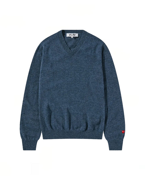 N090 UNISEX SMALL RED HEART V-NECK SWEATER / NAVY