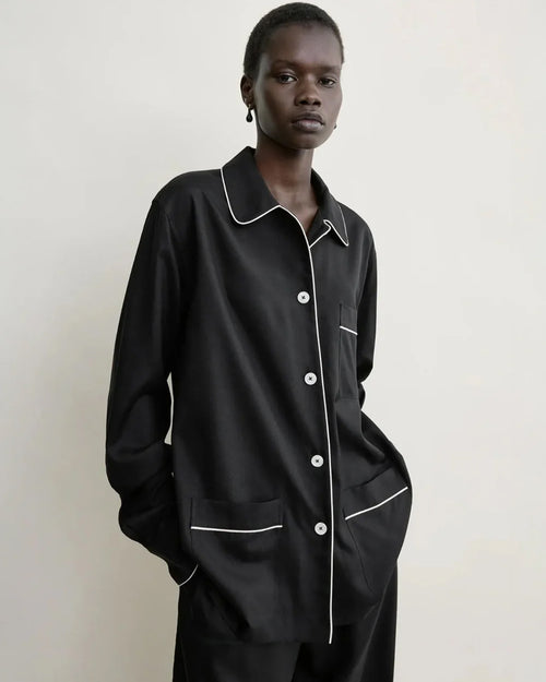 PIPED PJ TOP / BLACK