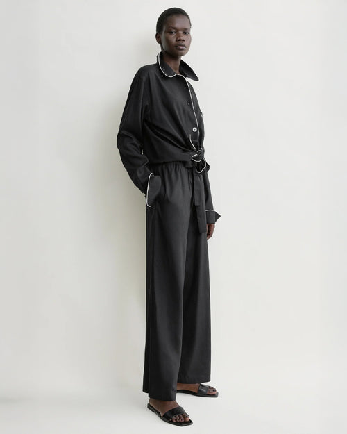PIPED SILK TROUSERS / BLACK