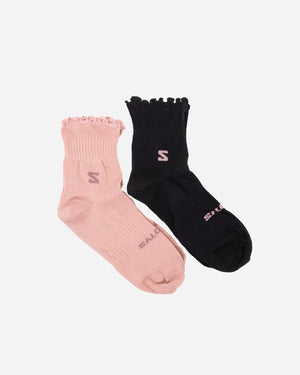 RUFFLE CREW SOCKS 2 PACK / BLACK MAHOGANY ROSE