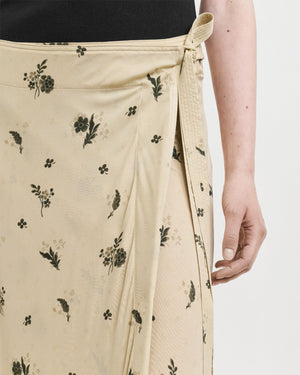 FLORAL FLUID JERSEY SKIRT / BEIGE/BLACK