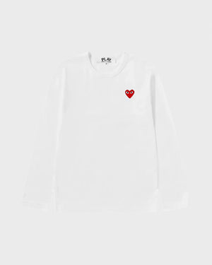 T118 UNISEX RED HEART L/S T-SHIRT / WHITE