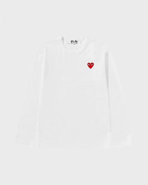 T118 UNISEX RED HEART L/S T-SHIRT / WHITE