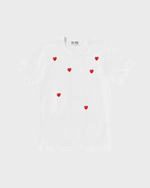 T338 UNISEX SMALL MULTI HEART T-SHIRT / WHITE