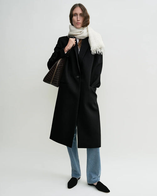 CHECKED LIGHT WOOL SCARF / ECRU/BLACK