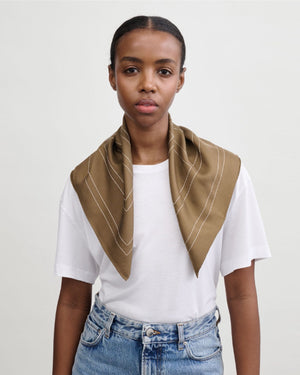 EMBROIDERED MONOGRAM SILK SCARF / MOCHA