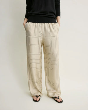 MONOGRAM SILK PJ BOTTOMS / IVORY