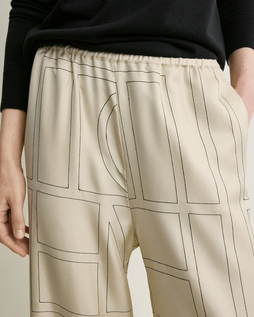MONOGRAM SILK PJ BOTTOMS / IVORY