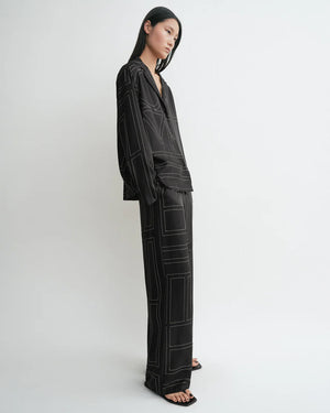 MONOGRAM SILK PJ TOP / BLACK
