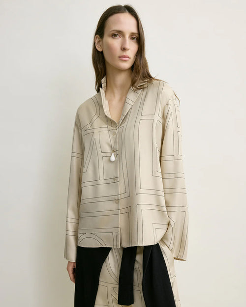 MONOGRAM SILK PJ TOP / IVORY