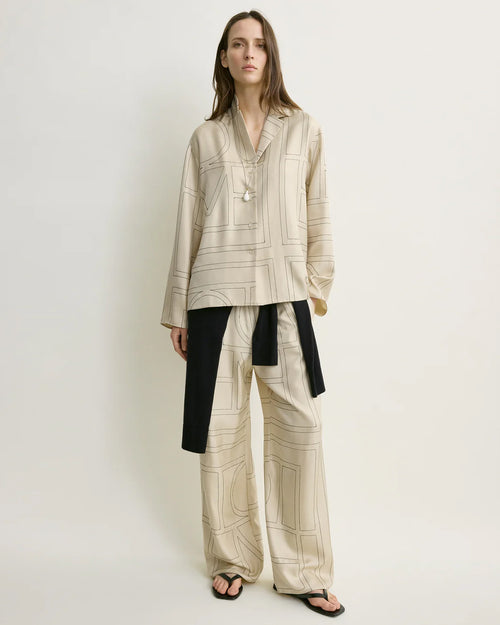 MONOGRAM SILK PJ TOP / IVORY