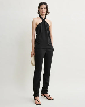 TWISTED JERSEY HALTER TOP / BLACK