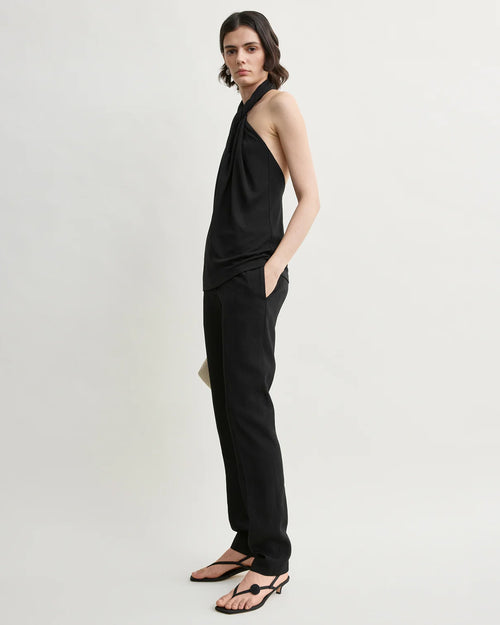 TWISTED JERSEY HALTER TOP / BLACK