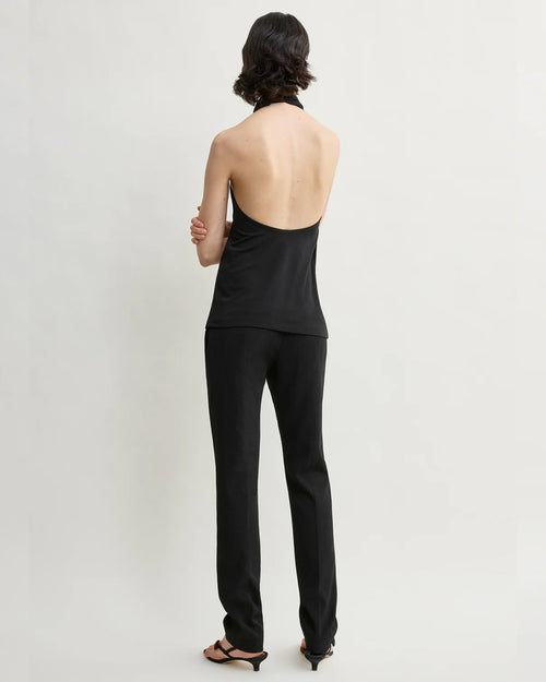 TWISTED JERSEY HALTER TOP / BLACK