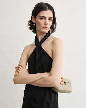 TWISTED JERSEY HALTER TOP / BLACK