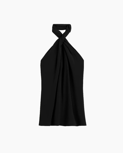 TWISTED JERSEY HALTER TOP / BLACK
