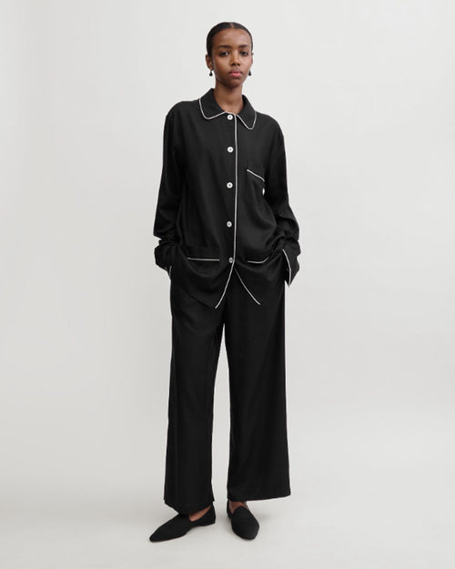 PIPED PJ TOP / BLACK