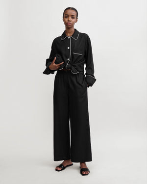PIPED SILK TROUSERS / BLACK