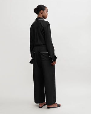 PIPED SILK TROUSERS / BLACK